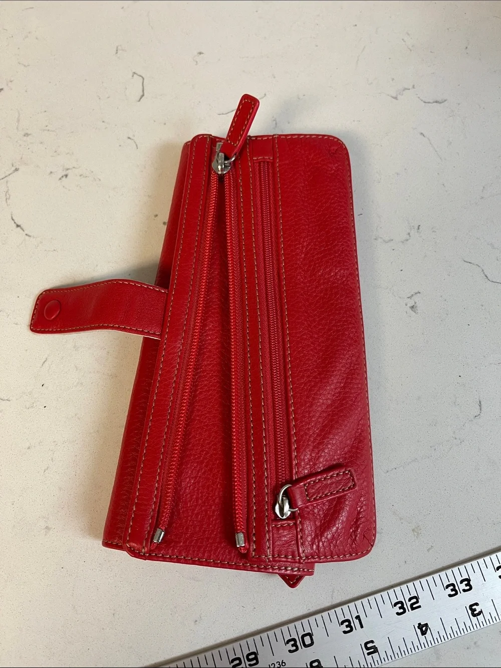 Levenger Red Leather Folded Travel Snap Trifold Jewelry Roll Case - Tech Case